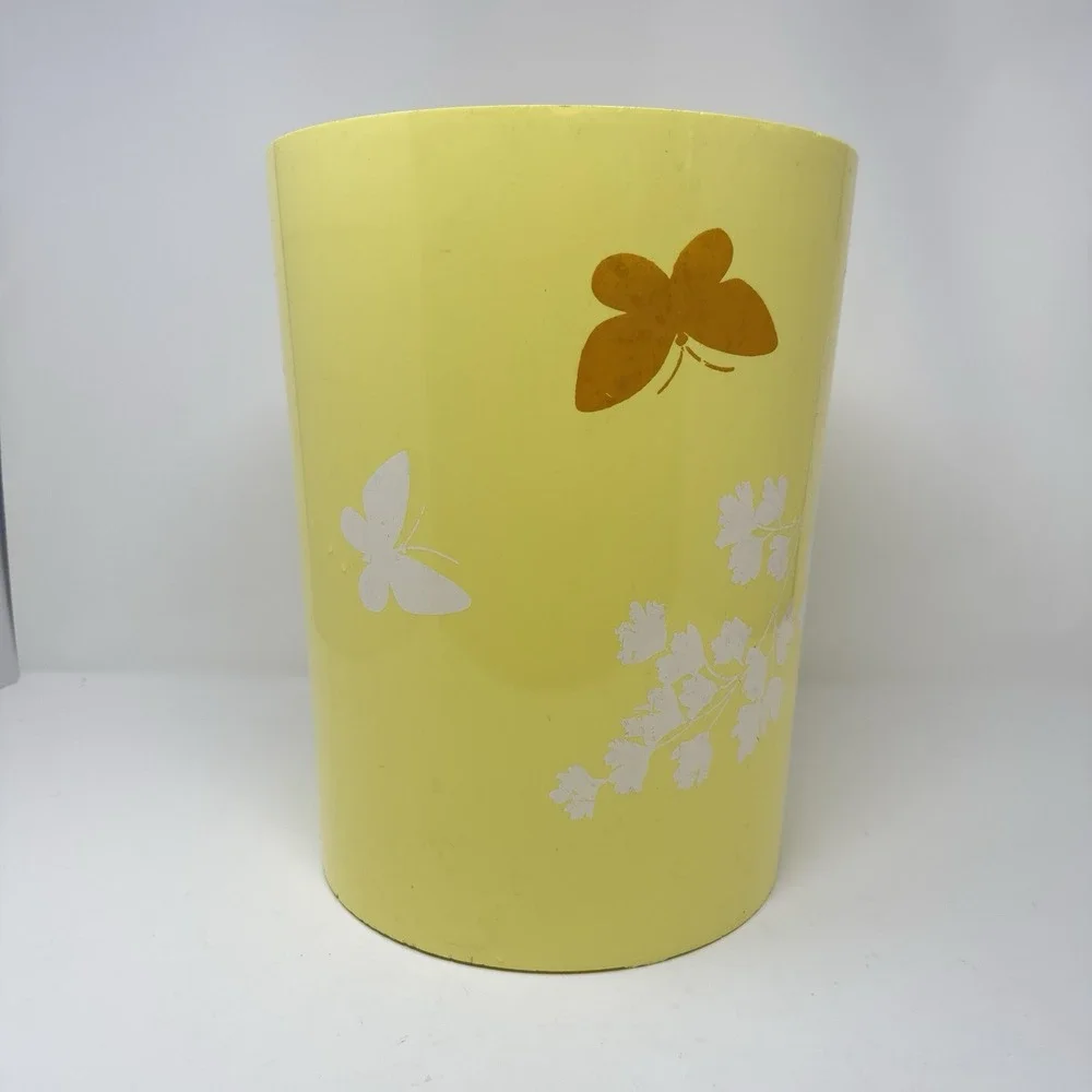 Vintage Wolff Products Retro Lucite Butterfly Yellow Orange Trash Wastebasket
